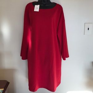 Halston Red Shift Dress w/ side pockets. 3/4 slevs
